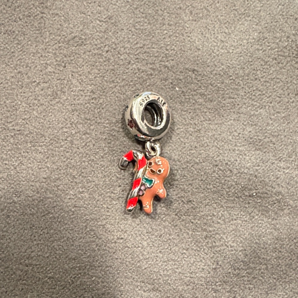 Pandora Silver Charm with Candy Cane and Gingerbread Man